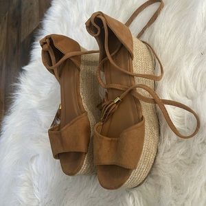 Qupid platform lace up wedges